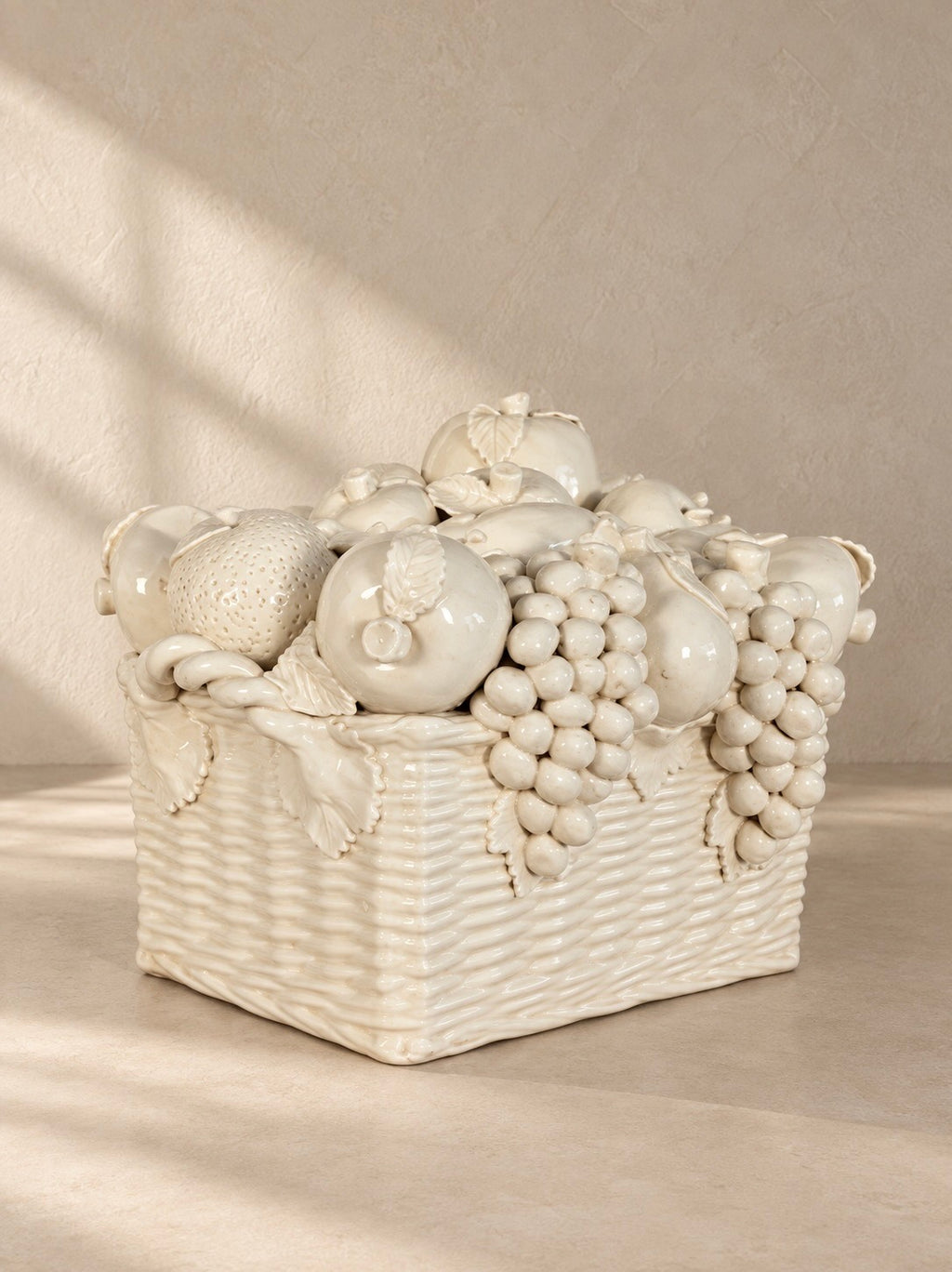 ITALIAN FRUIT BASKET IN WHITE CERAMIC, 1950s