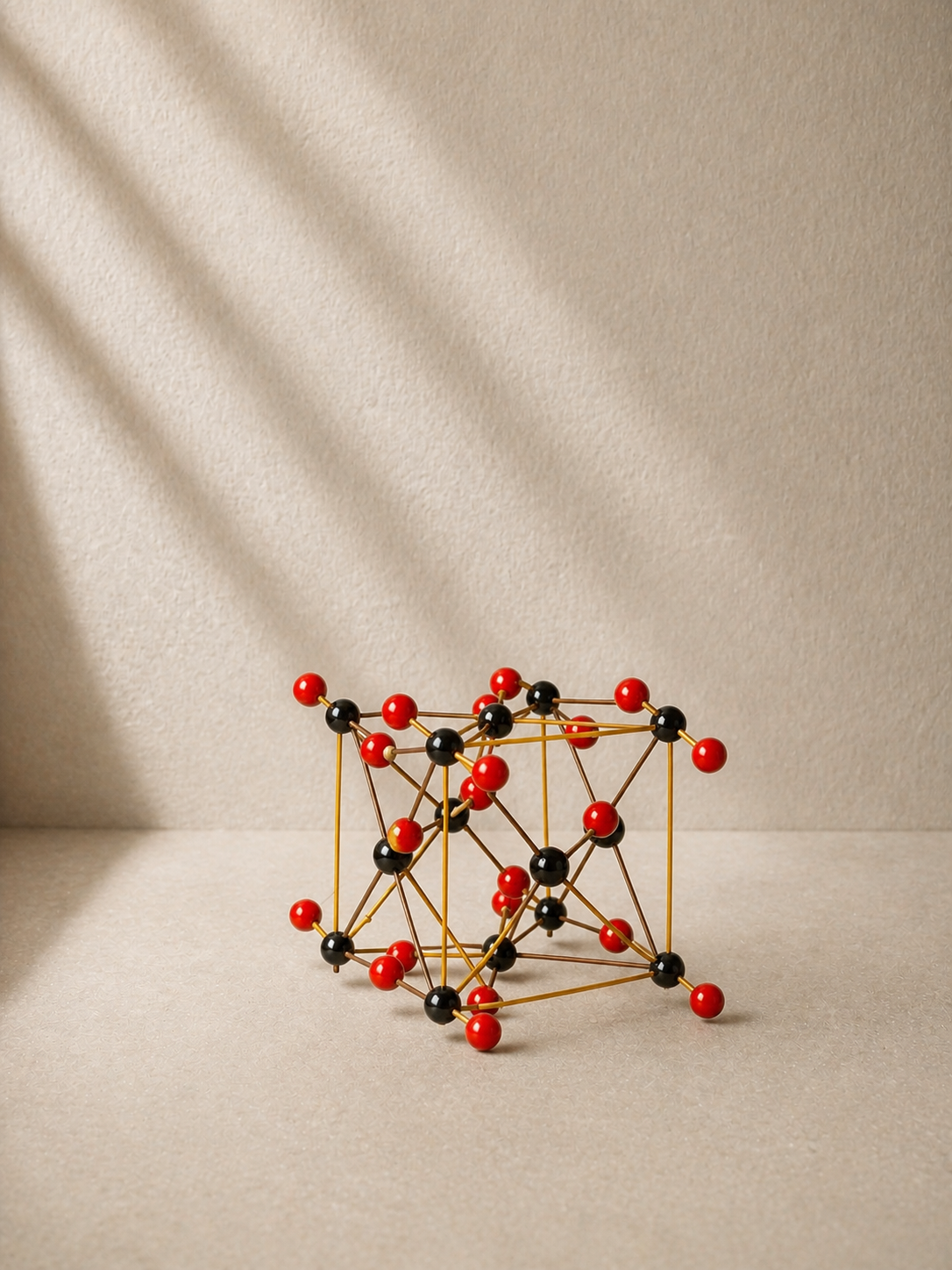 MODELO DE ESTRUCTURA MOLECULAR AMARILLO, NEGRO Y ROJO, AÑOS 50