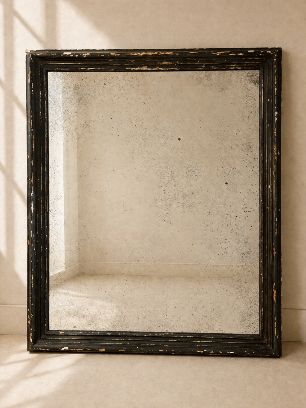 PAIR OF AGED MIRRORS WITH 19TH CENTURY FRAMES PATINATED IN BOTTLE GREEN
