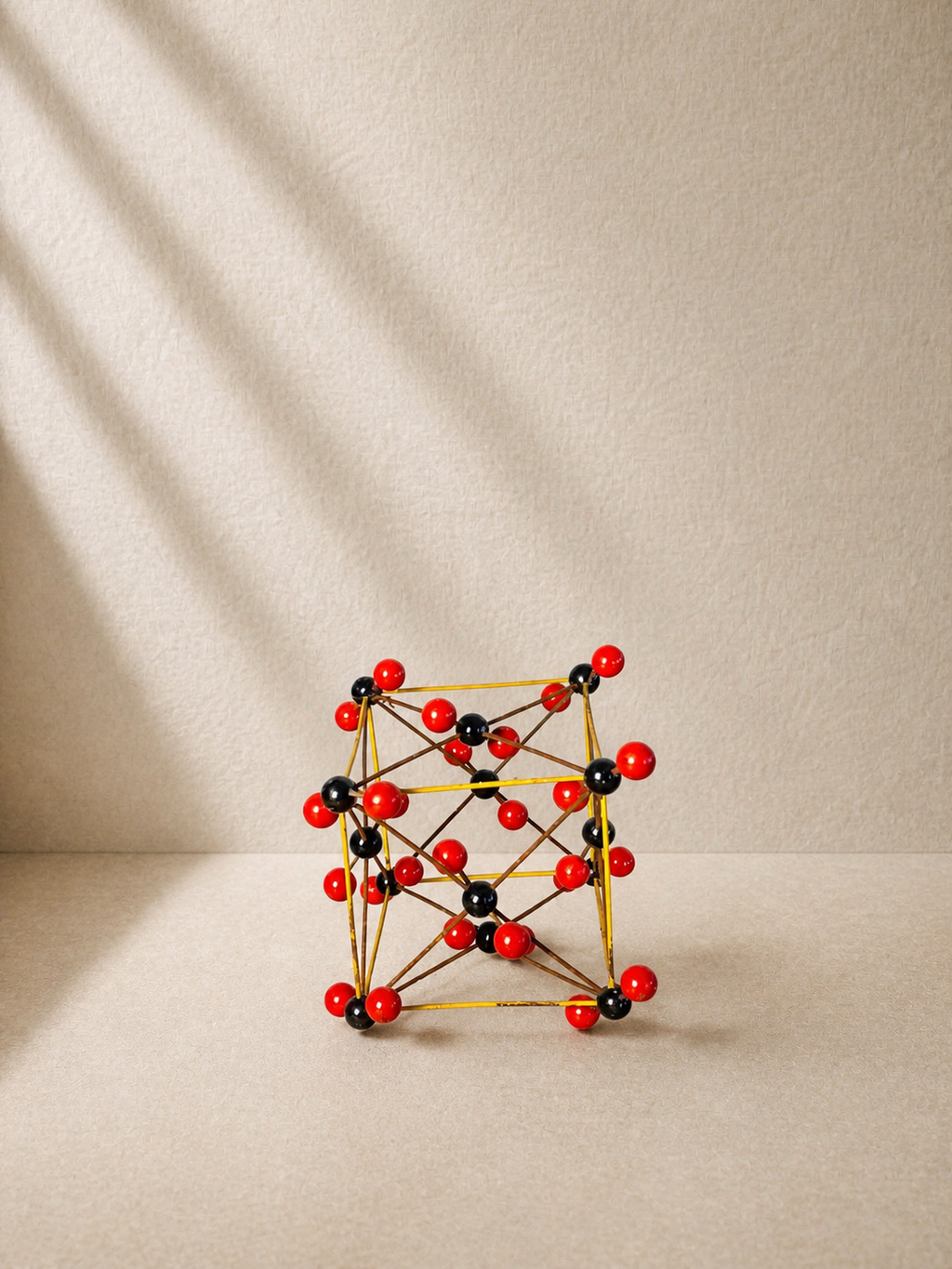 MODELO DE ESTRUCTURA MOLECULAR AMARILLO, NEGRO Y ROJO, AÑOS 50
