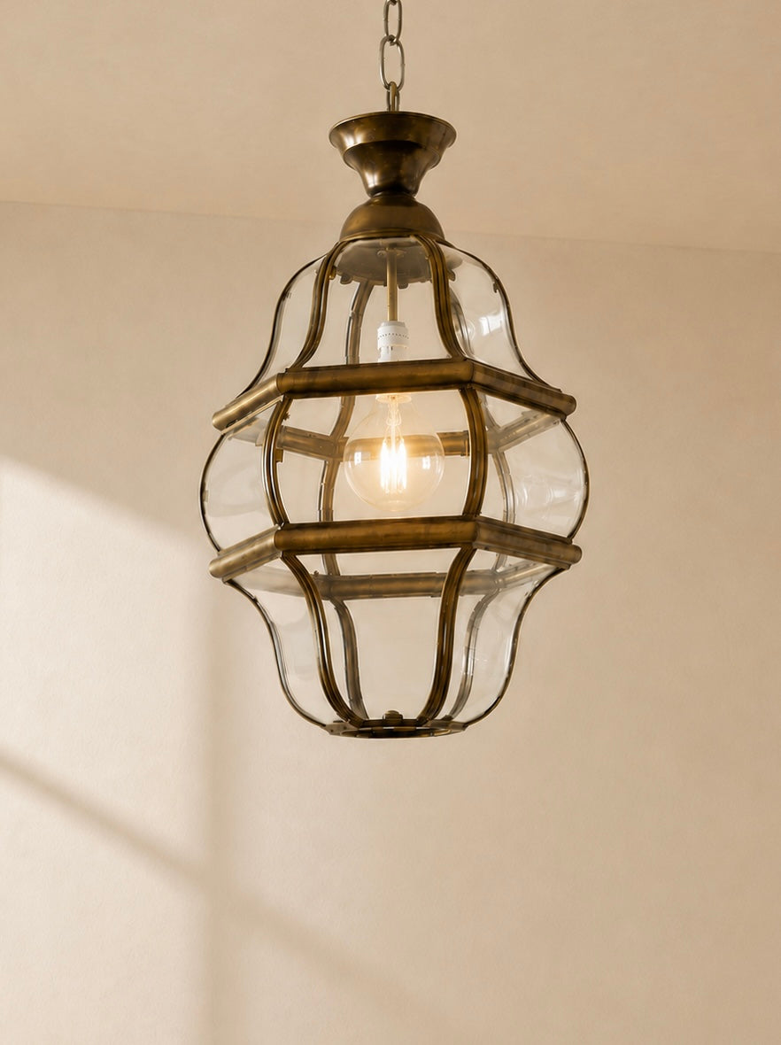 FAROL ITALIANO DE LATÓN Y CRISTAL SOPLADO