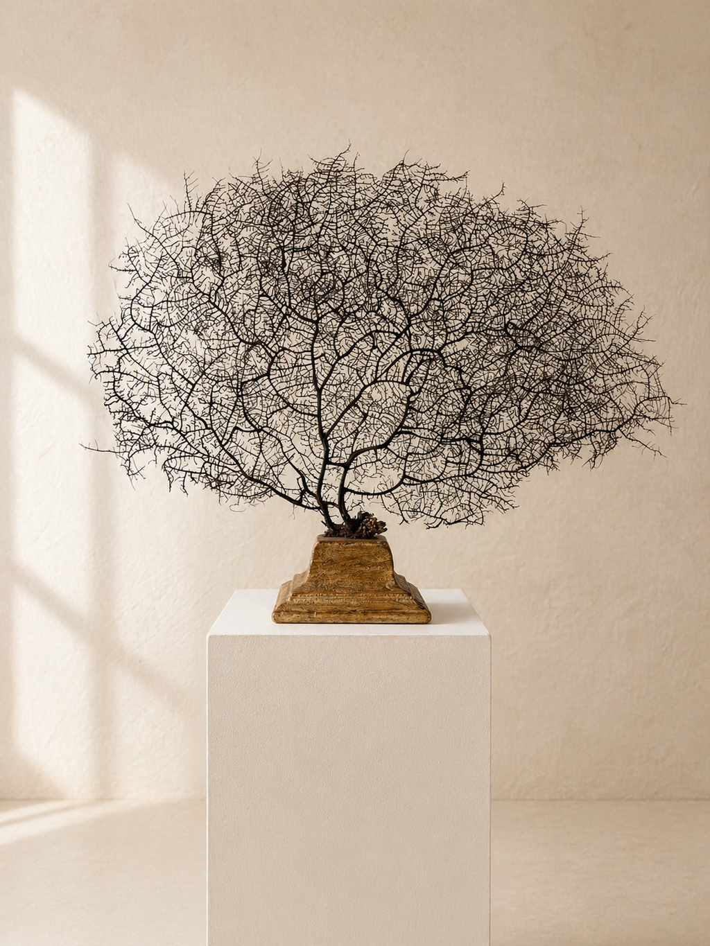 GORGONIA NATURAL SOBRE ANTIGUA PEANA DE TECA