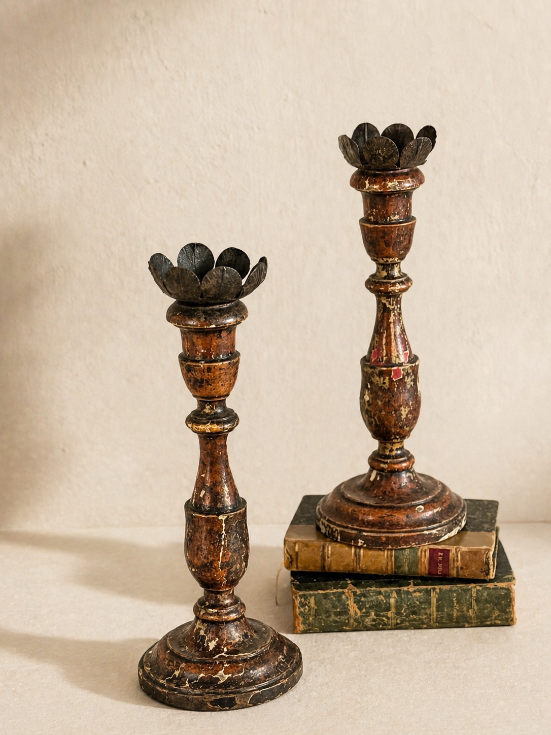 ITALIAN CANDLESTICKS IN REDDISH TONES 18TH CENTURY