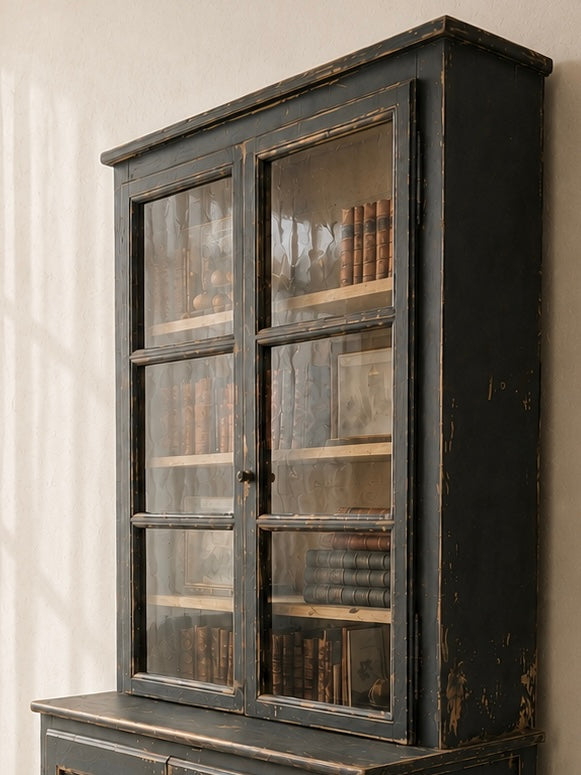 19TH CENTURY FRENCH DISPLAY CABINET IN ANTHRACITE WITH WATER GLASS