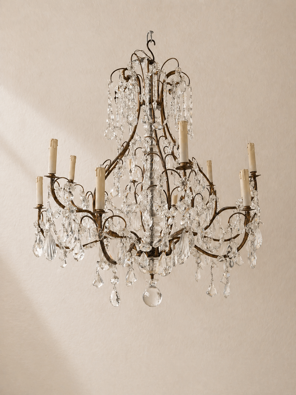 GRAN ARAÑA ITALIANA DE BRONCE Y CRISTAL S.XIX