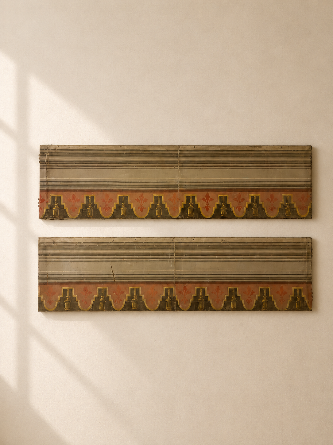PAIR OF HAND-PAINTED THEATRE PANELS ON CANVAS 19TH CENTURY