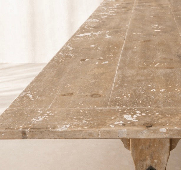 GRAN MESA DE COMEDOR ESTILO REFECTORIO EN MADERA ANTIGUA PATINADA