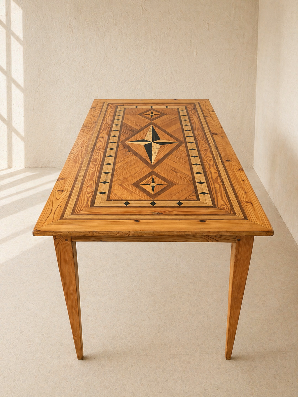 MESA DE MARQUETERÍA CON MOTIVOS GEOMETRICOS C.1900