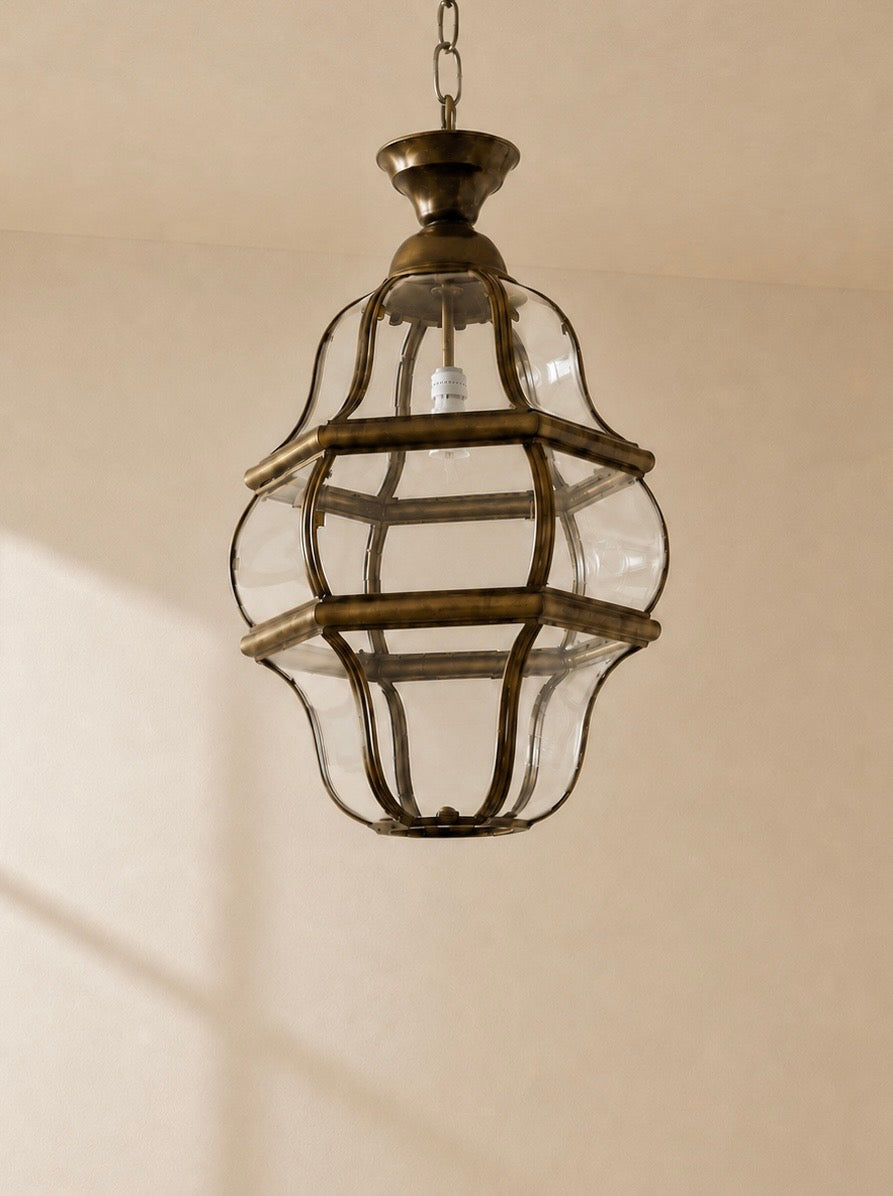FAROL ITALIANO DE LATÓN Y CRISTAL SOPLADO