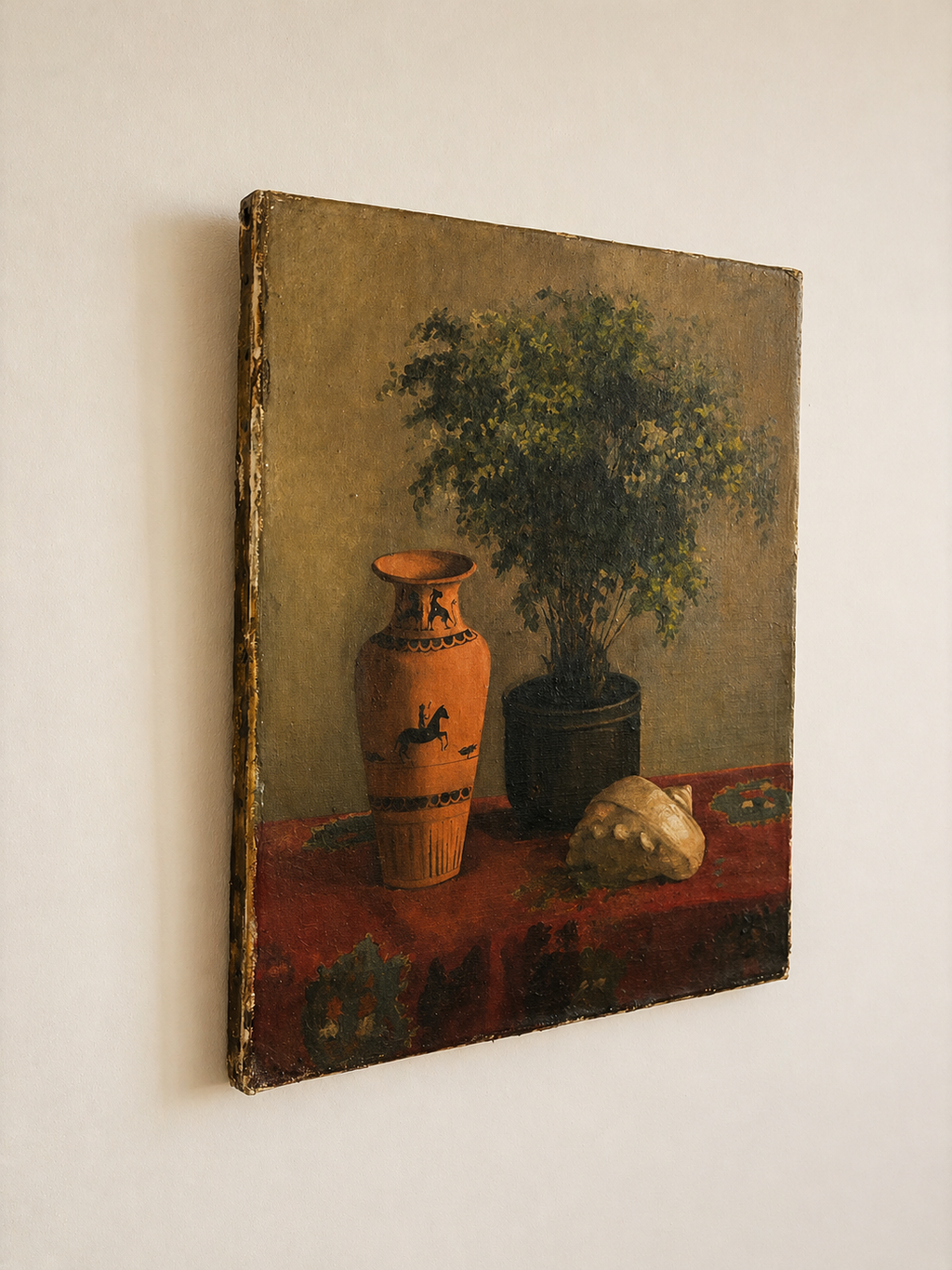 STILL LIFE WITH CLASSICAL AMPHORA, OIL ON CANVAS 19TH CENTURY