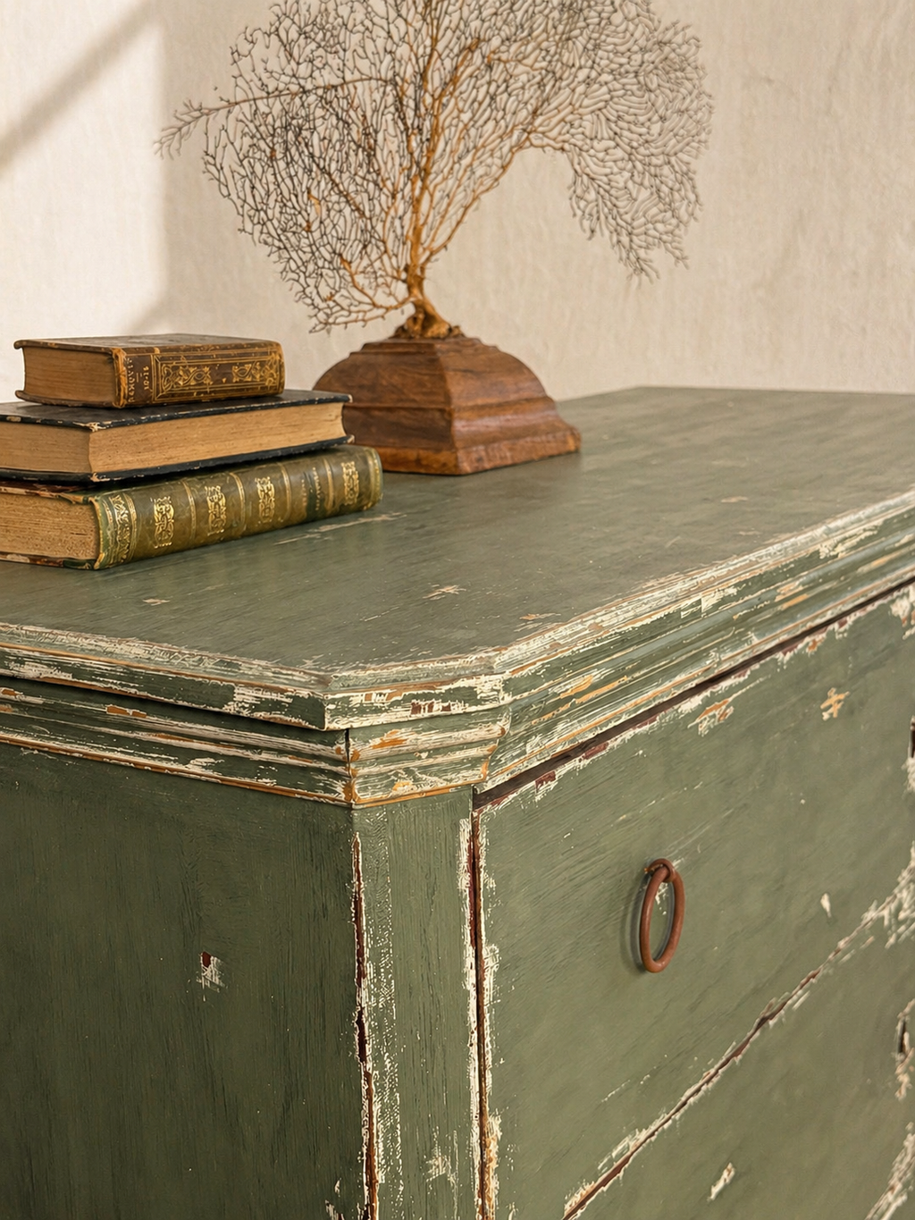 CÓMODA FRANCESA CON PÁTINA VERDE OLIVA