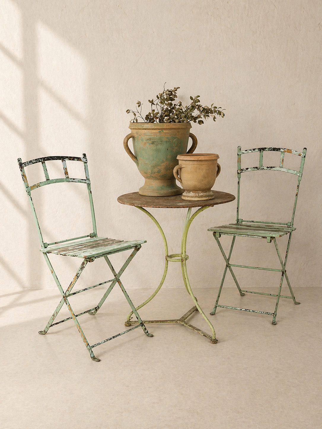 MACETERO FRANCÉS DE TERRACOTA CON PÁTINA VERDE S.XIX
