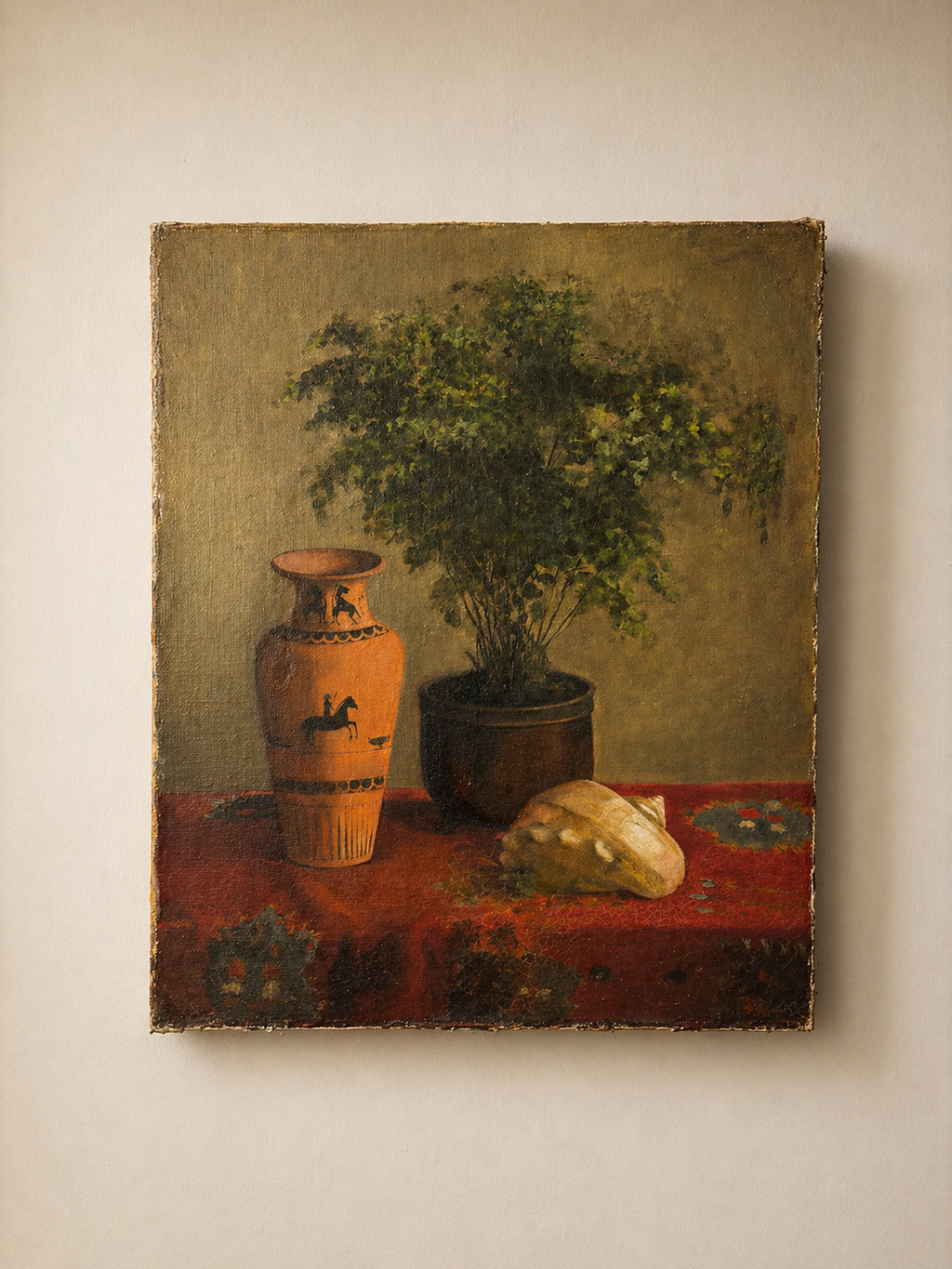 STILL LIFE WITH CLASSICAL AMPHORA, OIL ON CANVAS 19TH CENTURY