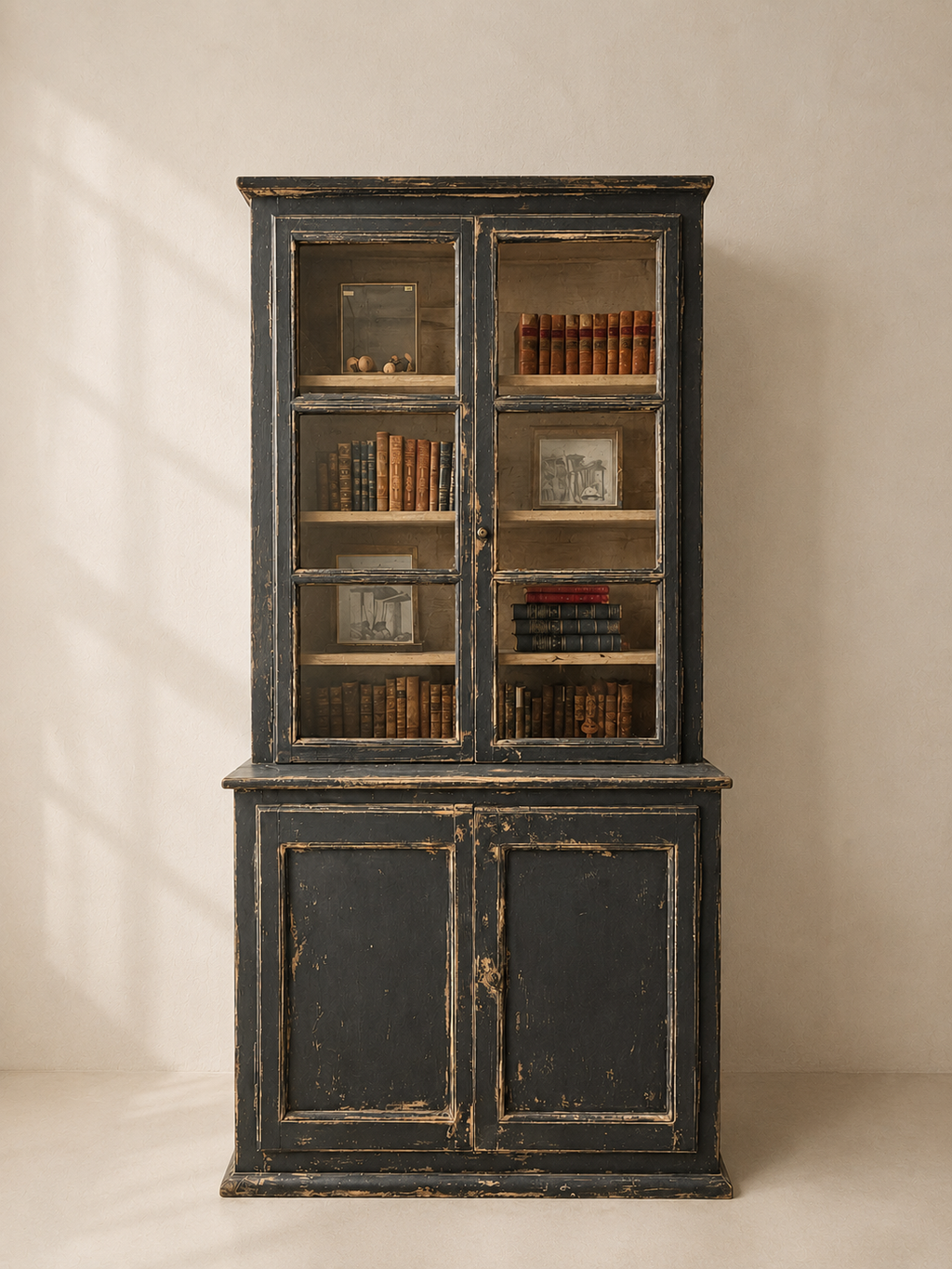 19TH CENTURY FRENCH DISPLAY CABINET IN ANTHRACITE WITH WATER GLASS