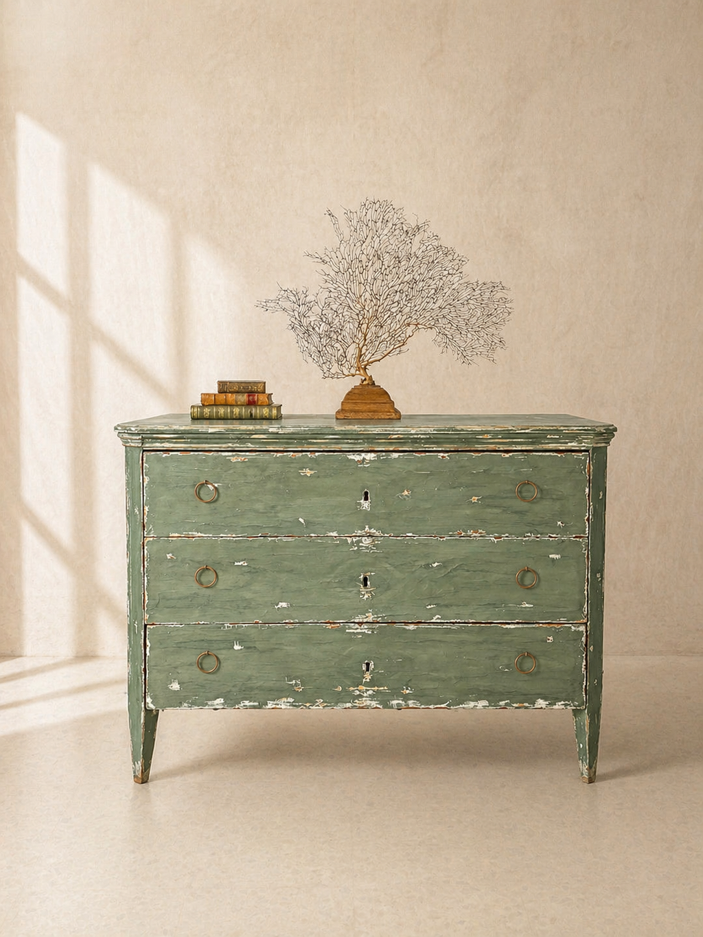 CÓMODA FRANCESA CON PÁTINA VERDE OLIVA