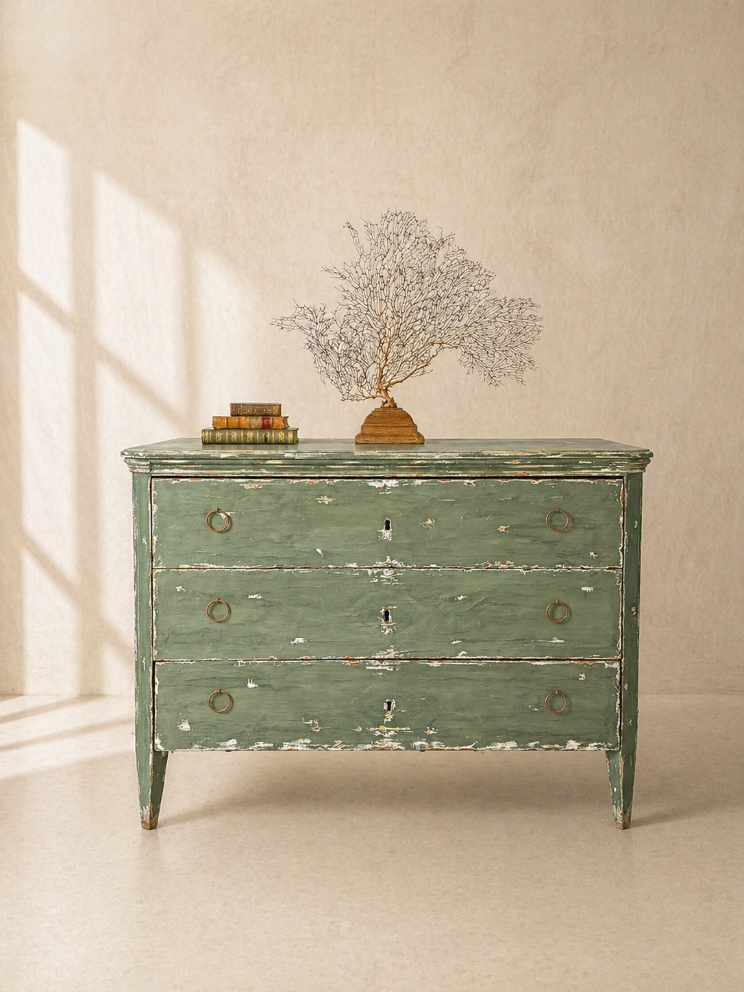 CÓMODA FRANCESA CON PÁTINA VERDE OLIVA