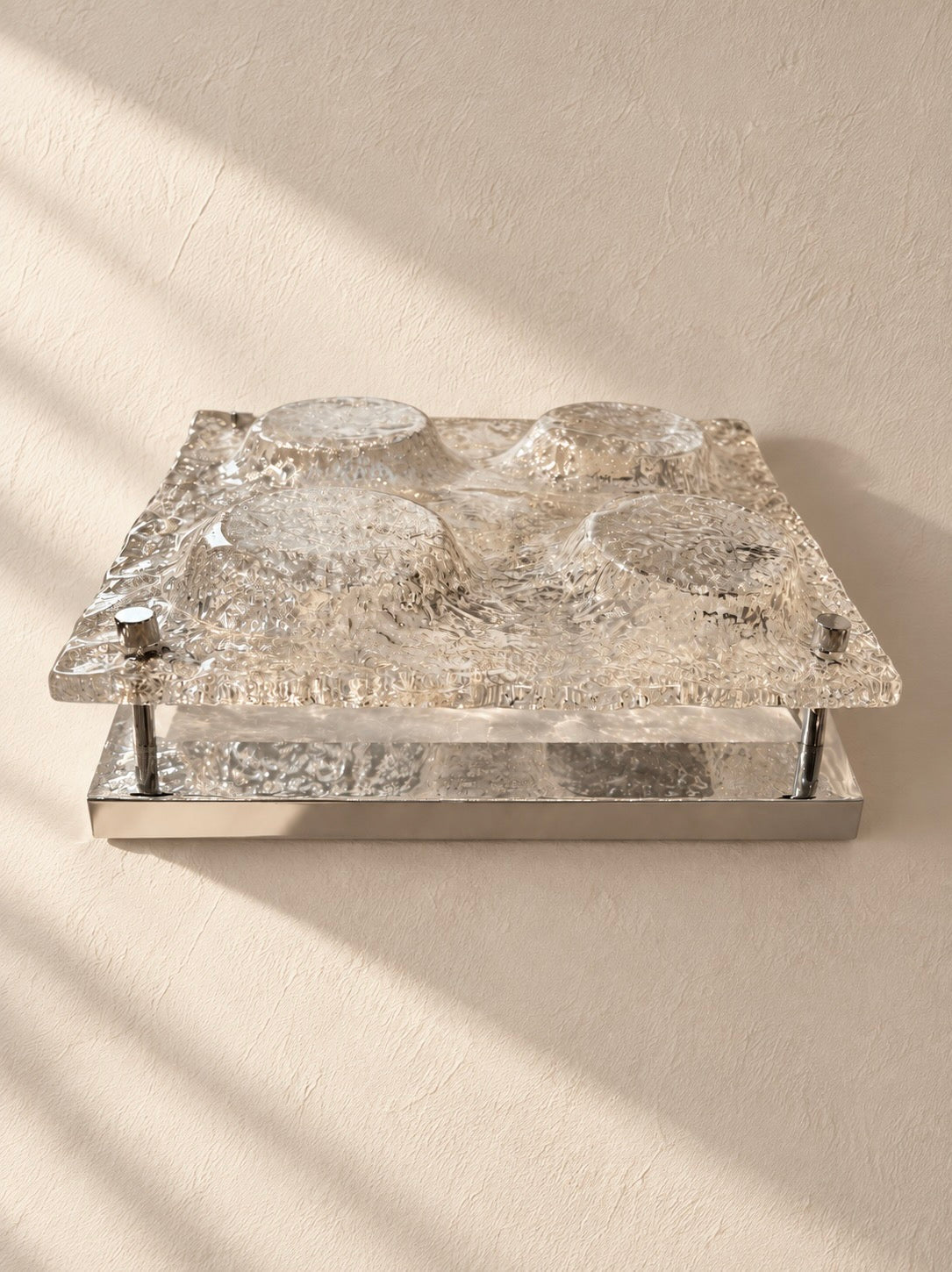 APPLIQUÉE/ PLAFONNIÈRE STYLE HILLEBRAND EN VERRE ÉDINGTON, ANNÉES 70