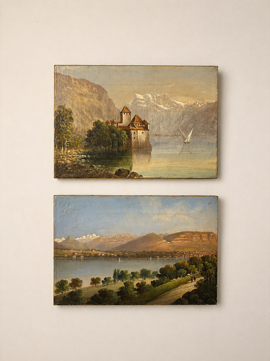 PAIR OF 19TH-CENTURY OIL ON CANVAS LANDSCAPES OF LAKE GENEVA