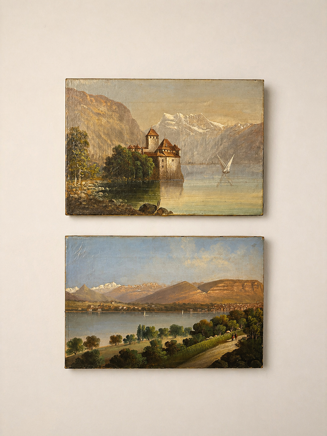 PAIR OF 19TH-CENTURY OIL ON CANVAS LANDSCAPES OF LAKE GENEVA