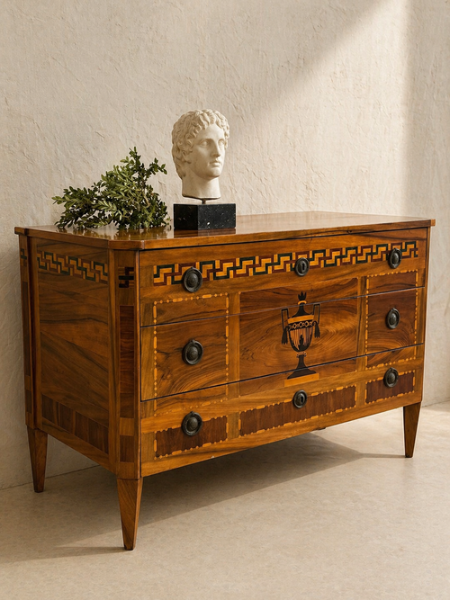 GERMAN NEOCLASSICAL CHEST OF DRAWERS WITH MARQUETRY 18TH CENTURY