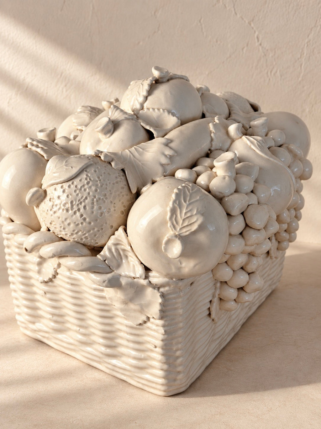 ITALIAN FRUIT BASKET IN WHITE CERAMIC, 1950s