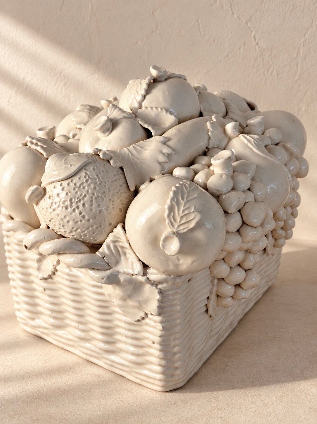 ITALIAN FRUIT BASKET IN WHITE CERAMIC, 1950s