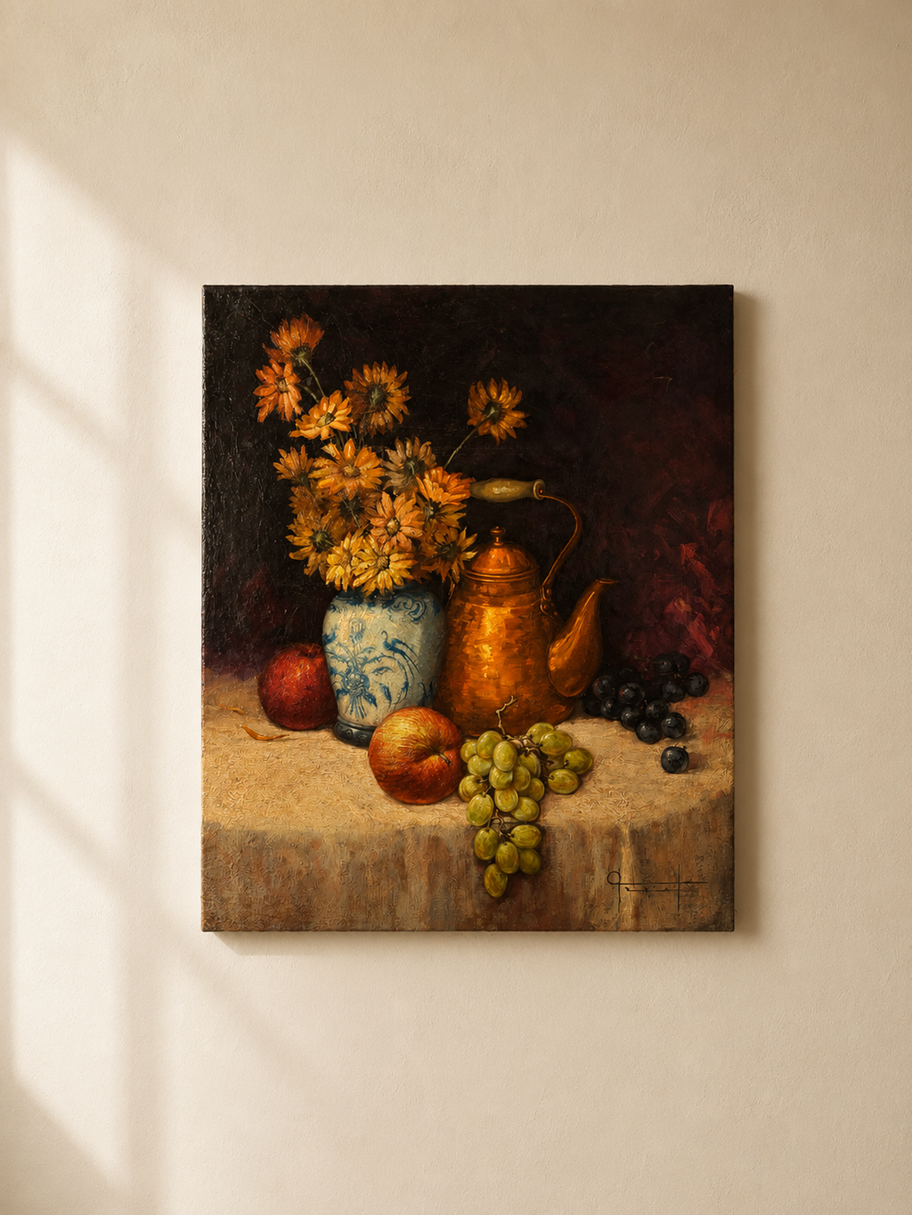 BODEGÓN FLORAL CON FRUTAS EN ÓLEO SOBRE TABLA S.XIX