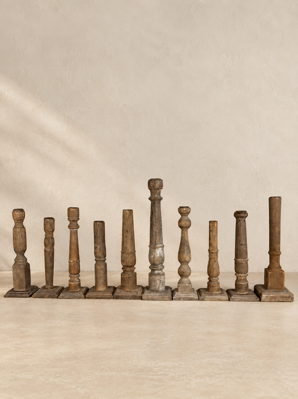 19TH CENTURY RECLAIMED WOOD INDIAN CANDLE HOLDER. V-5