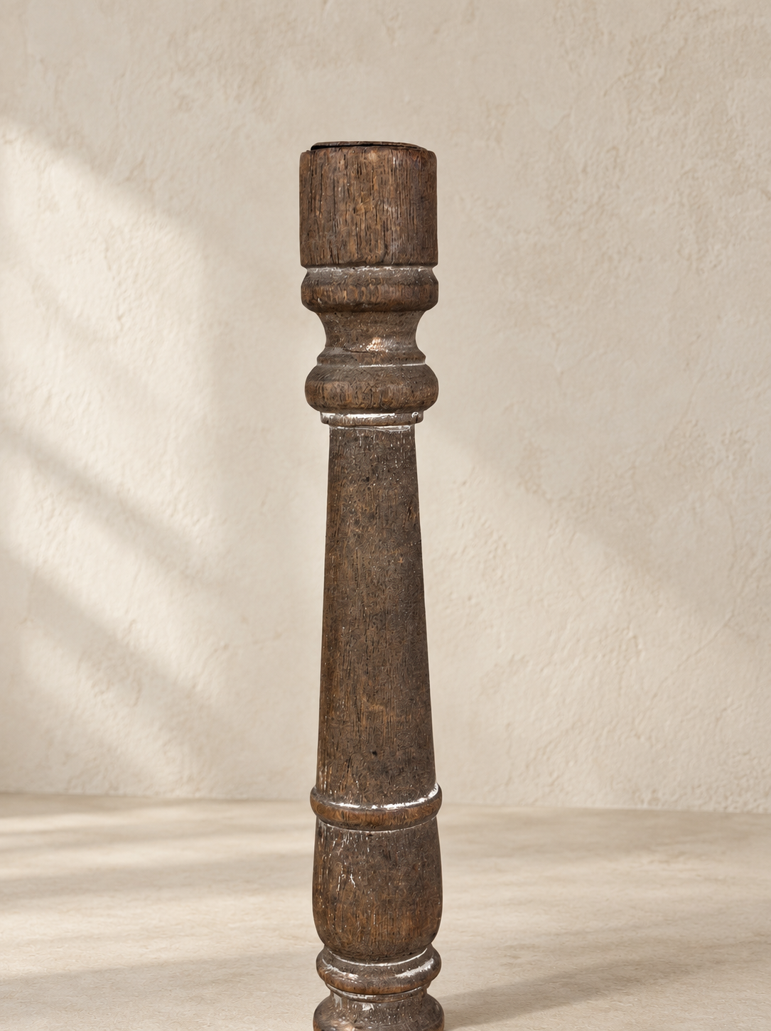 19TH CENTURY RECLAIMED WOOD INDIAN CANDLESTICK. V-8