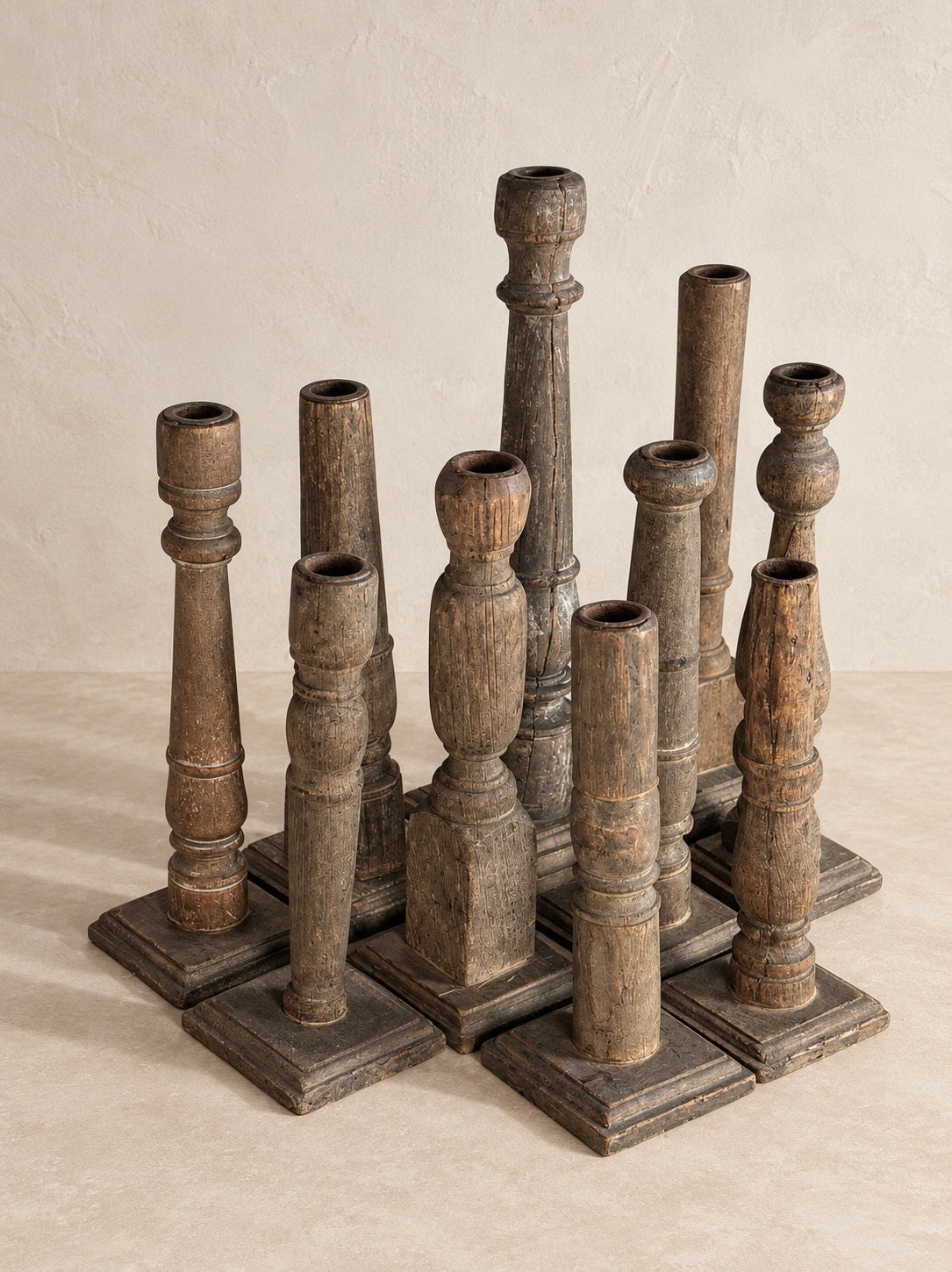 19TH CENTURY RECLAIMED WOOD INDIAN CANDLE HOLDER. V-5
