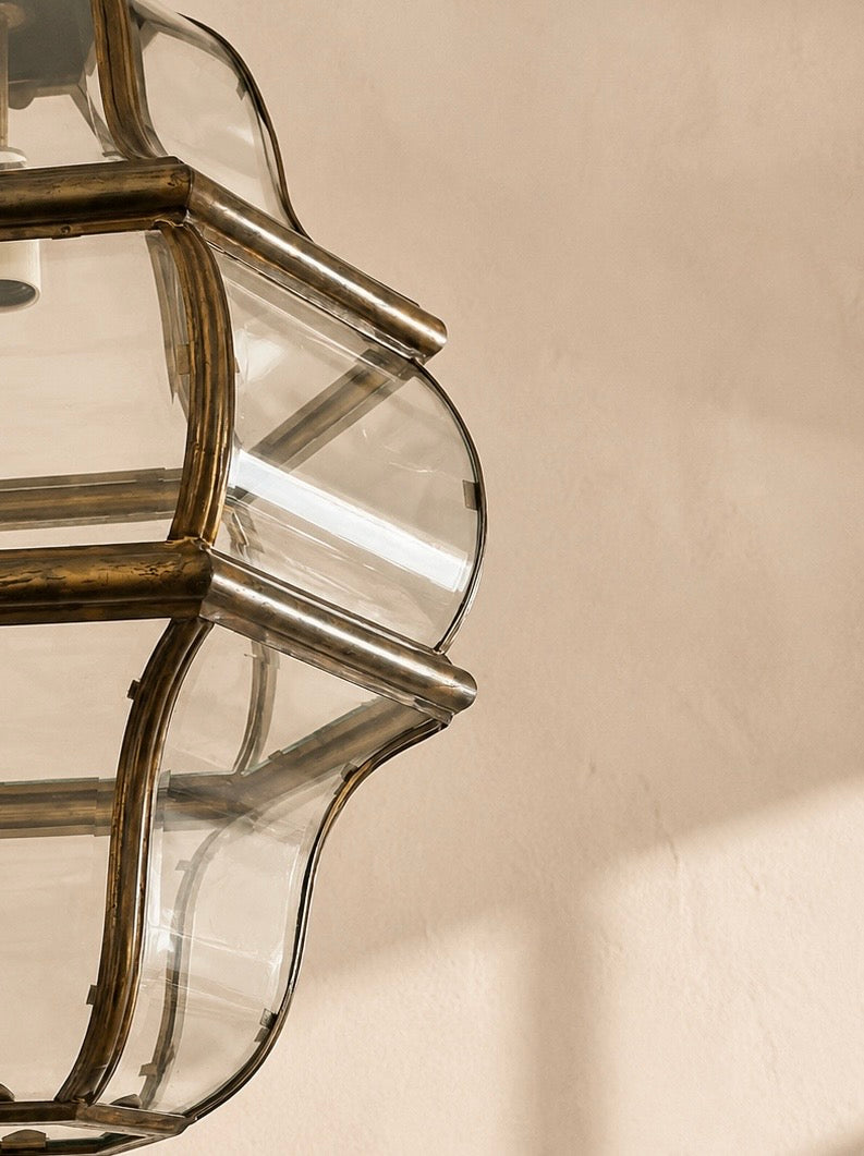 FAROL ITALIANO DE LATÓN Y CRISTAL SOPLADO