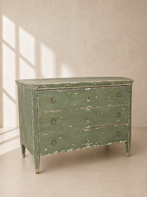 FRENCH CHEST OF DRAWERS WITH OLIVE GREEN PATINA