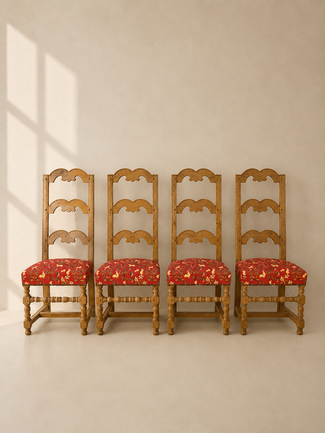 CONJUNTO DE 4 SILLAS FRANCESAS DE ROBLE MACIZO ESTILO LOUIS XIII
