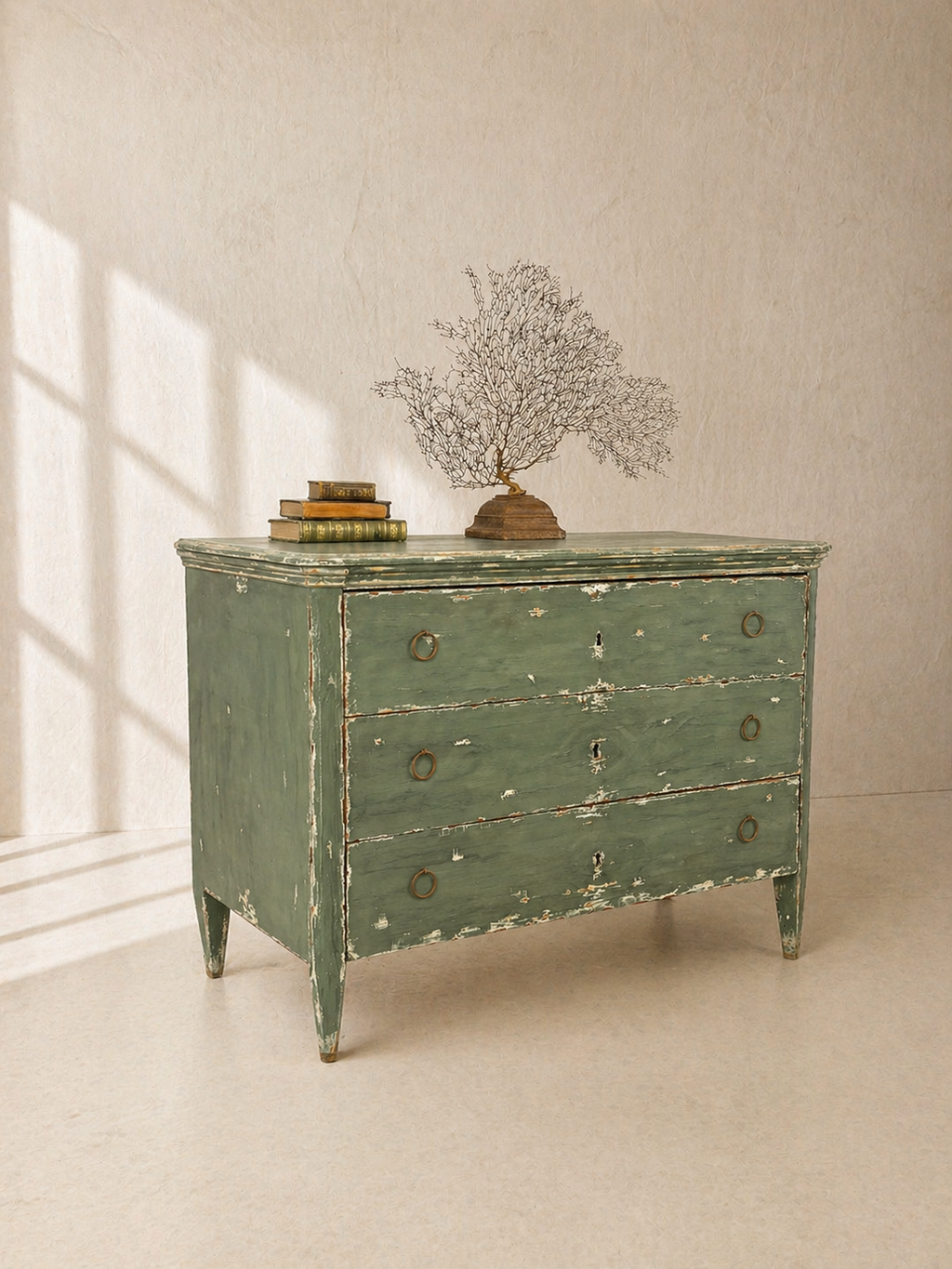 CÓMODA FRANCESA CON PÁTINA VERDE OLIVA
