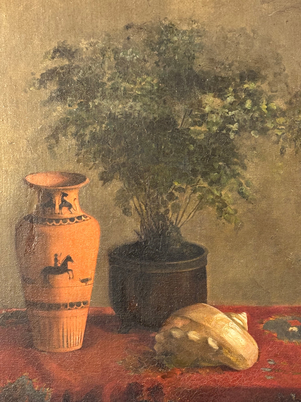 STILL LIFE WITH CLASSICAL AMPHORA, OIL ON CANVAS 19TH CENTURY