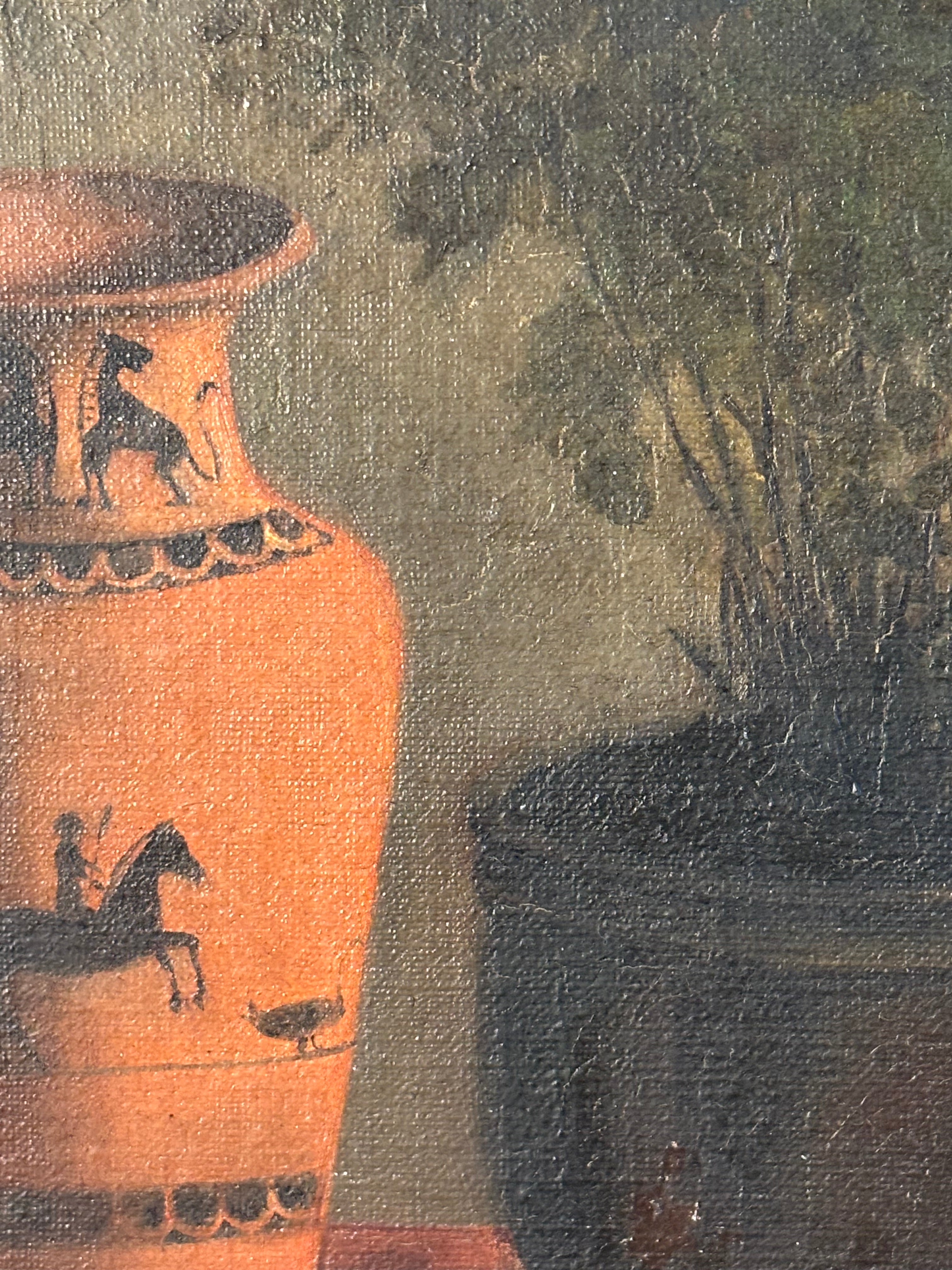 STILL LIFE WITH CLASSICAL AMPHORA, OIL ON CANVAS 19TH CENTURY