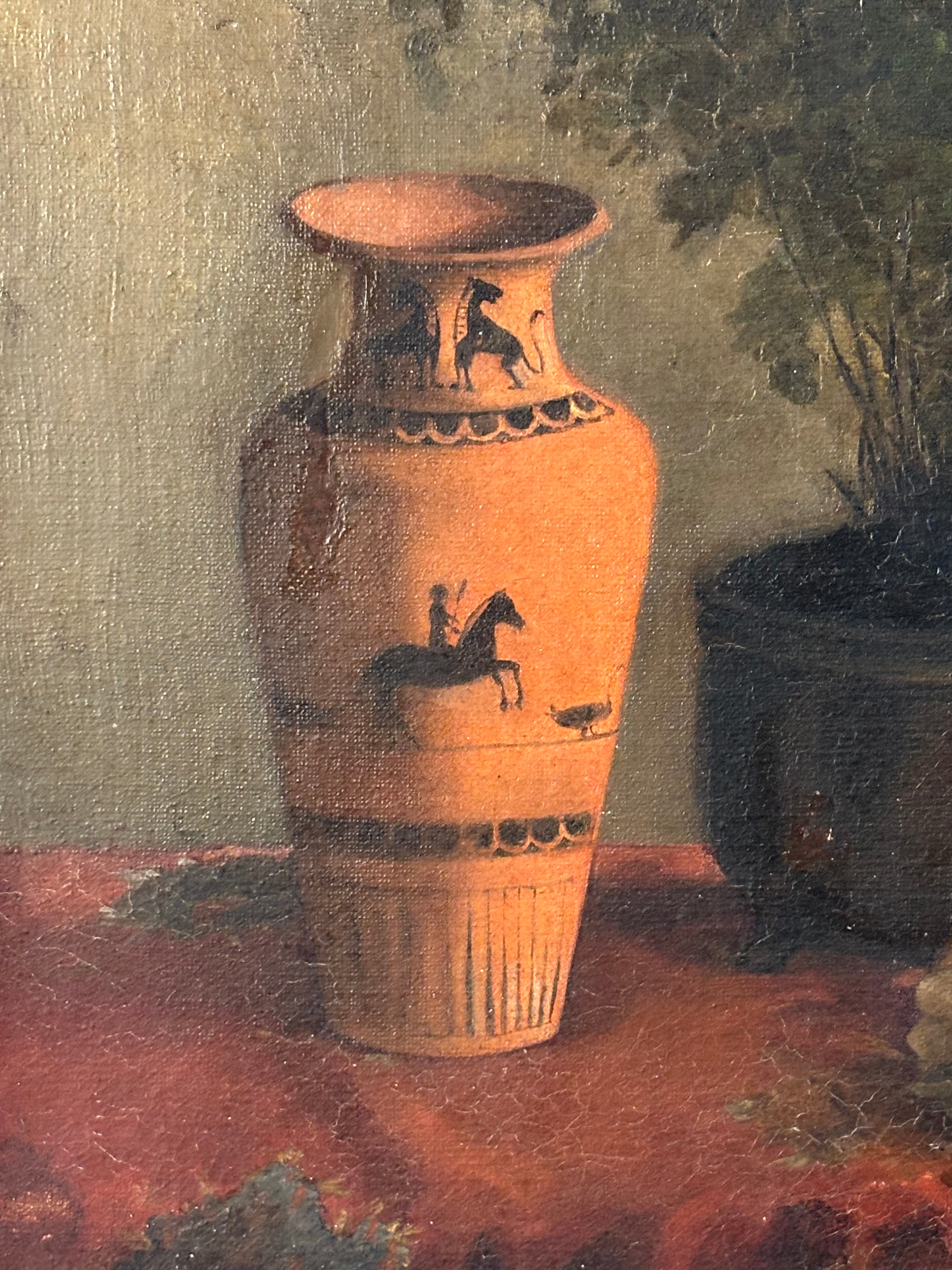 STILL LIFE WITH CLASSICAL AMPHORA, OIL ON CANVAS 19TH CENTURY