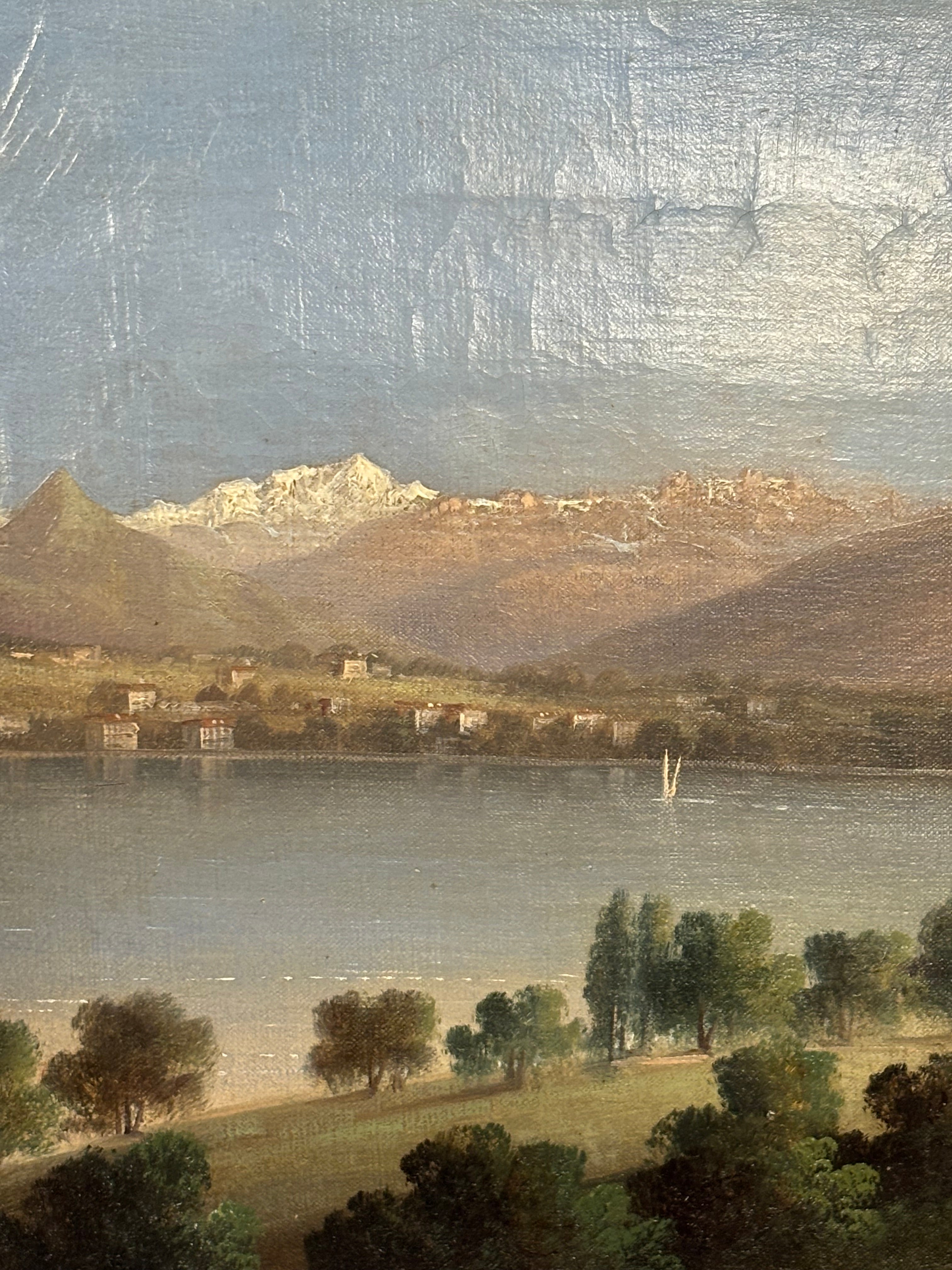 PAIR OF 19TH-CENTURY OIL ON CANVAS LANDSCAPES OF LAKE GENEVA
